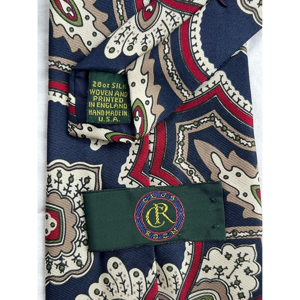 VTG Club Room Silk Tie Woven Printed England Hand Made Usa Paisley Dark Blue Red